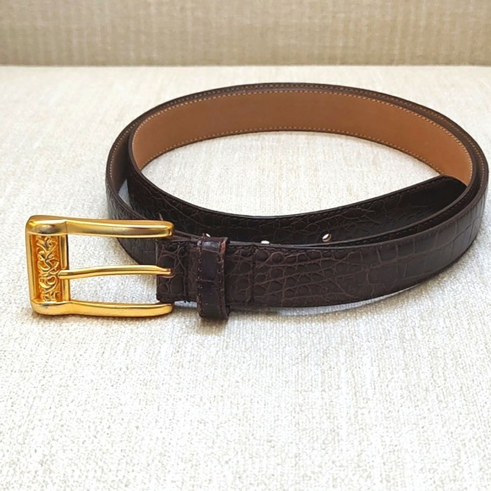 Vintage Donna Katz Brown Croc Embossed Leather Belt Size 3X
